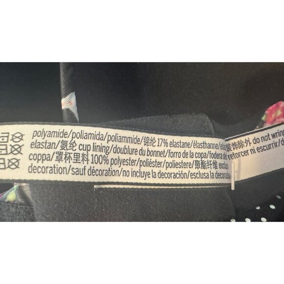 2/$30 Victorias Secret 36DD Floral Push-Up Bra Dainty Black Pink & Green Flowers - Picture 8 of 11